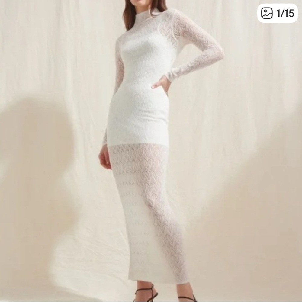 Abercrombie & Fitch Merino Wool Elegant White Lace Long Sleeve Dress